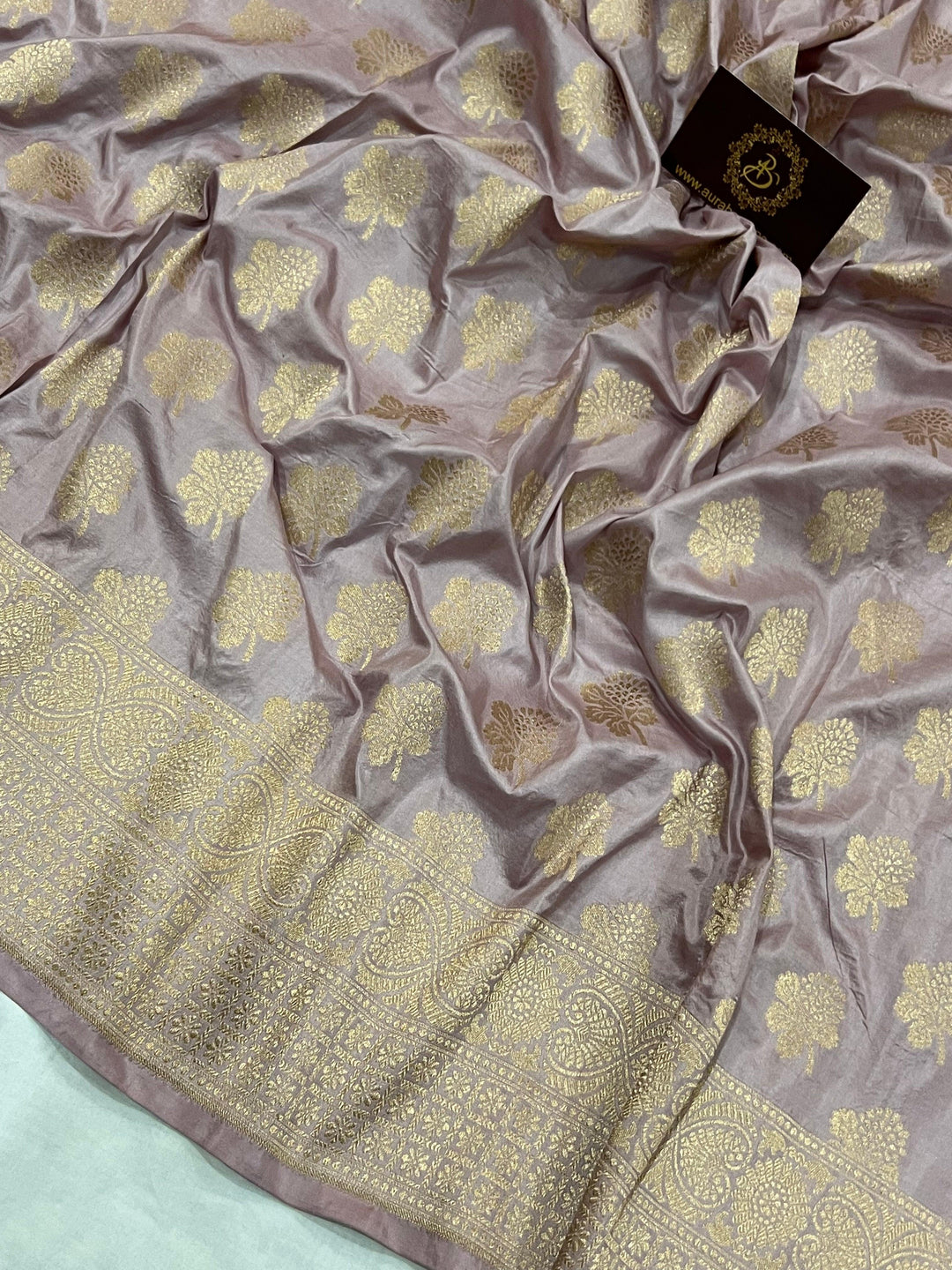Rose Mauve Pure Banarasi Handloom Katan Silk Saree - Aura Benaras