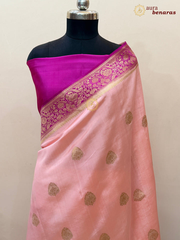Peach Banarasi Silk Saree | Kadhwa & Sona Rupa Border