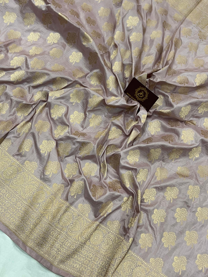 Rose Mauve Pure Banarasi Handloom Katan Silk Saree - Aura Benaras