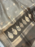 Pastel Grey Banarasi Handloom Kora Silk Saree - Aura Benaras