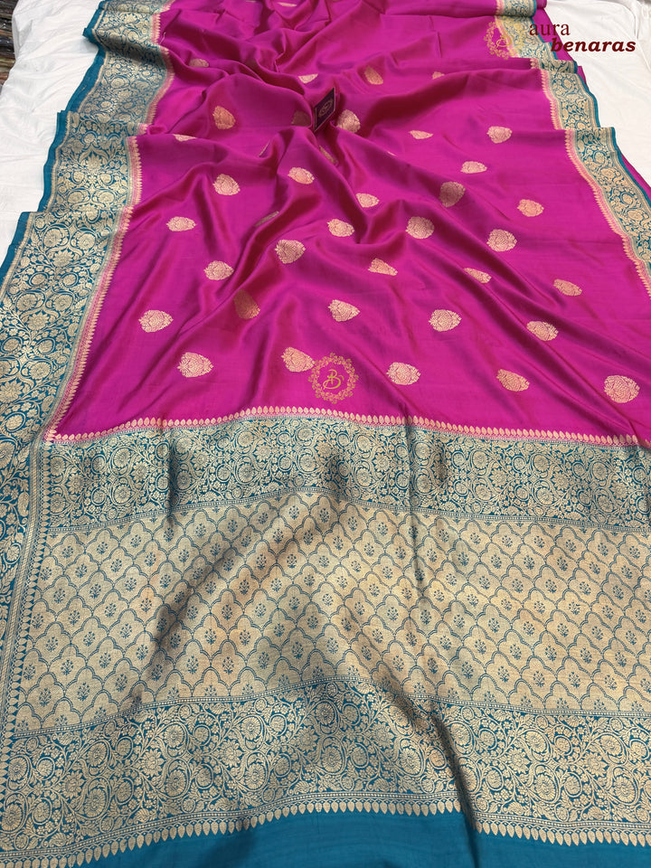 Rani Pink Banarasi Silk Saree | Kadhwa & Sona Rupa Border