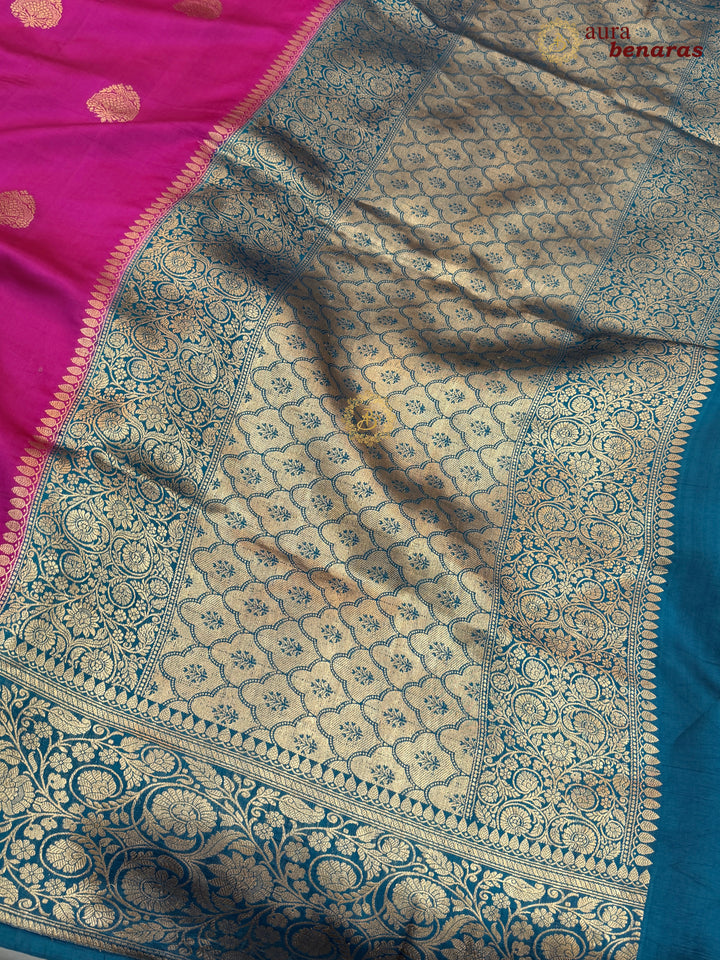 Rani Pink Banarasi Silk Saree | Kadhwa & Sona Rupa Border
