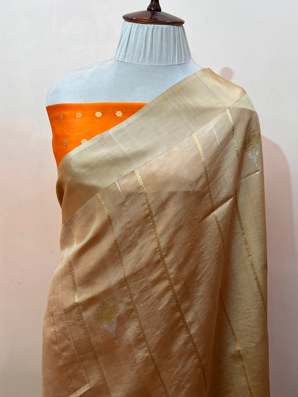Beige Pure Banarasi Handloom Silk Saree