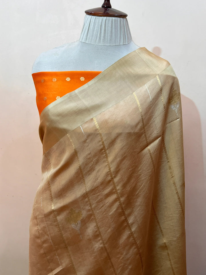 Beige Pure Banarasi Handloom Silk Saree