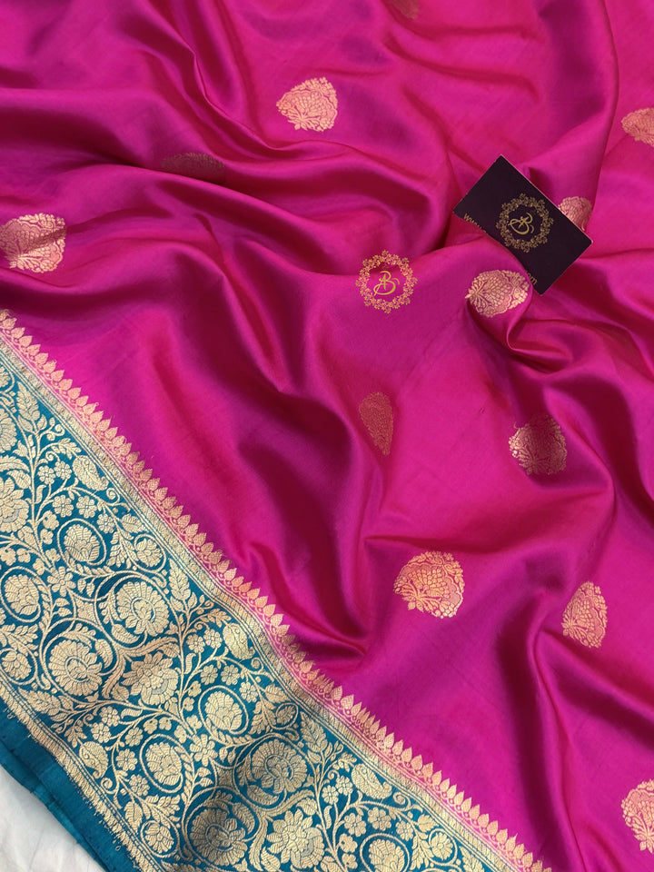 Rani Pink Banarasi Silk Saree | Kadhwa & Sona Rupa Border