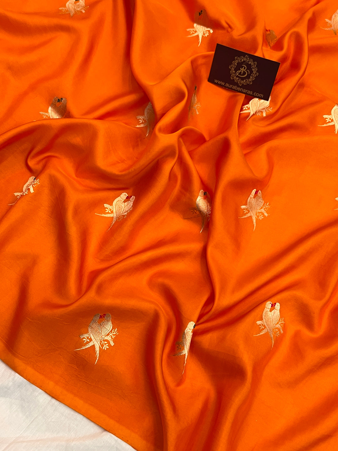 Orange Pure Mashru Silk Handloom Banarasi Saree
