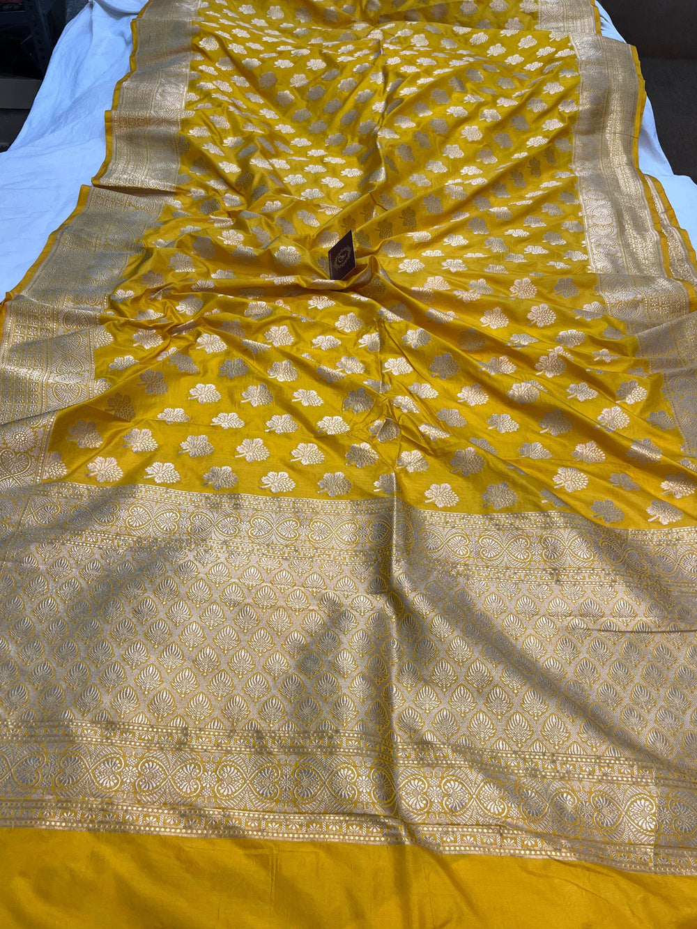 Yellow Pure Banarasi Handloom Katan Silk Saree - Aura Benaras