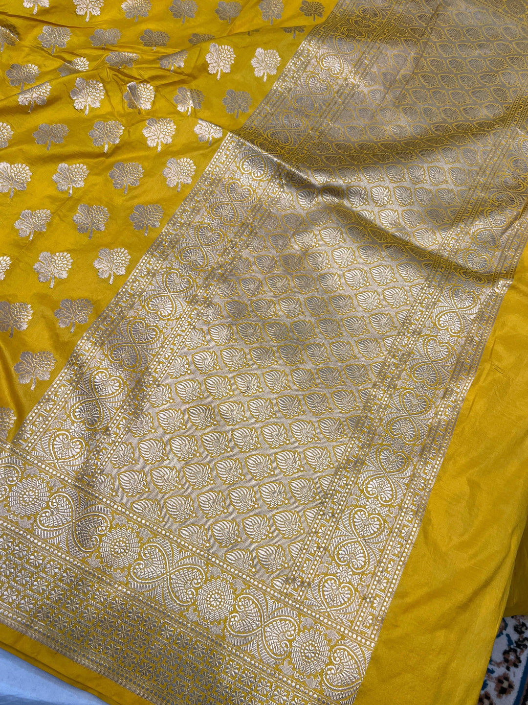 Yellow Pure Banarasi Handloom Katan Silk Saree - Aura Benaras