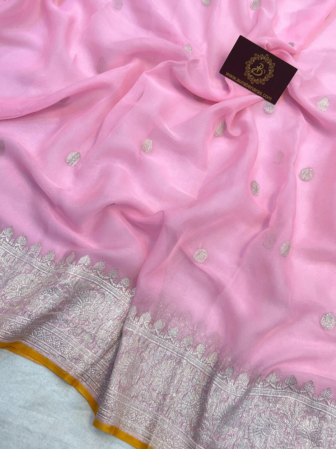 Baby Pink Khaddi Chiffon Banarasi Handloom Saree