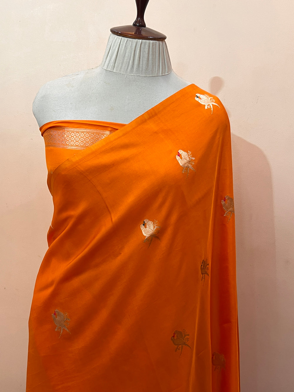 Orange Pure Mashru Silk Handloom Banarasi Saree