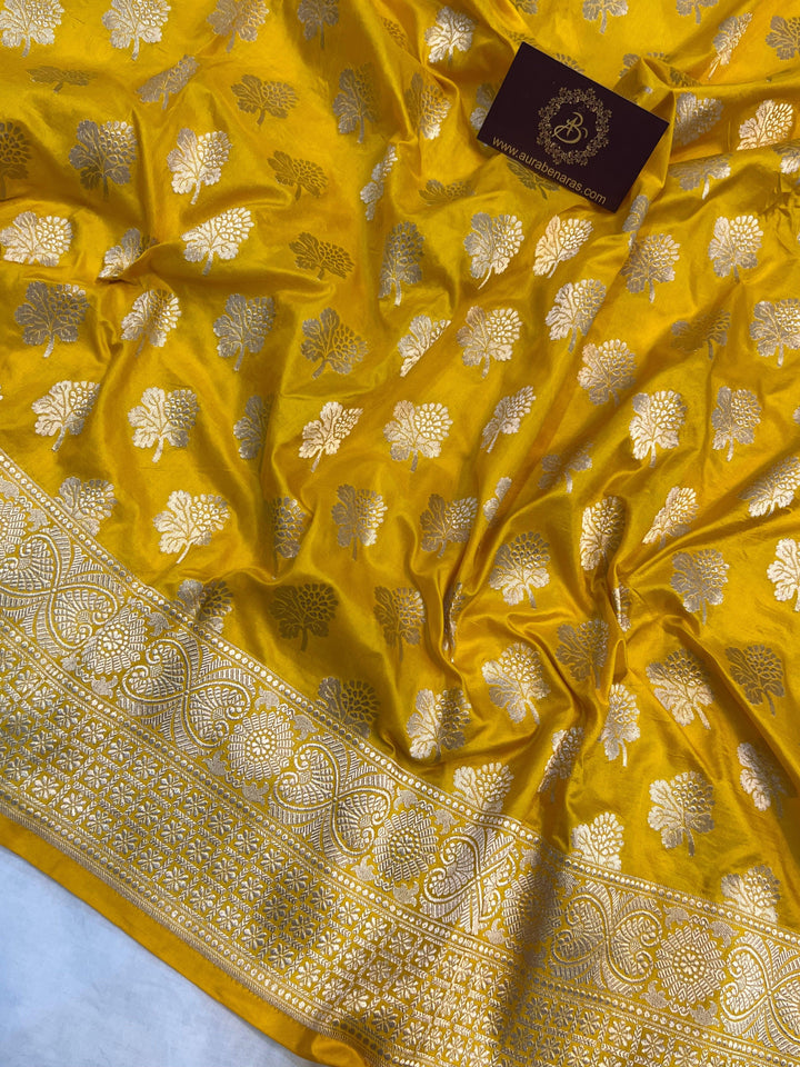 Yellow Pure Banarasi Handloom Katan Silk Saree - Aura Benaras