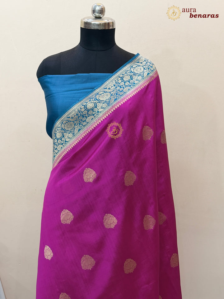Rani Pink Banarasi Silk Saree | Kadhwa & Sona Rupa Border