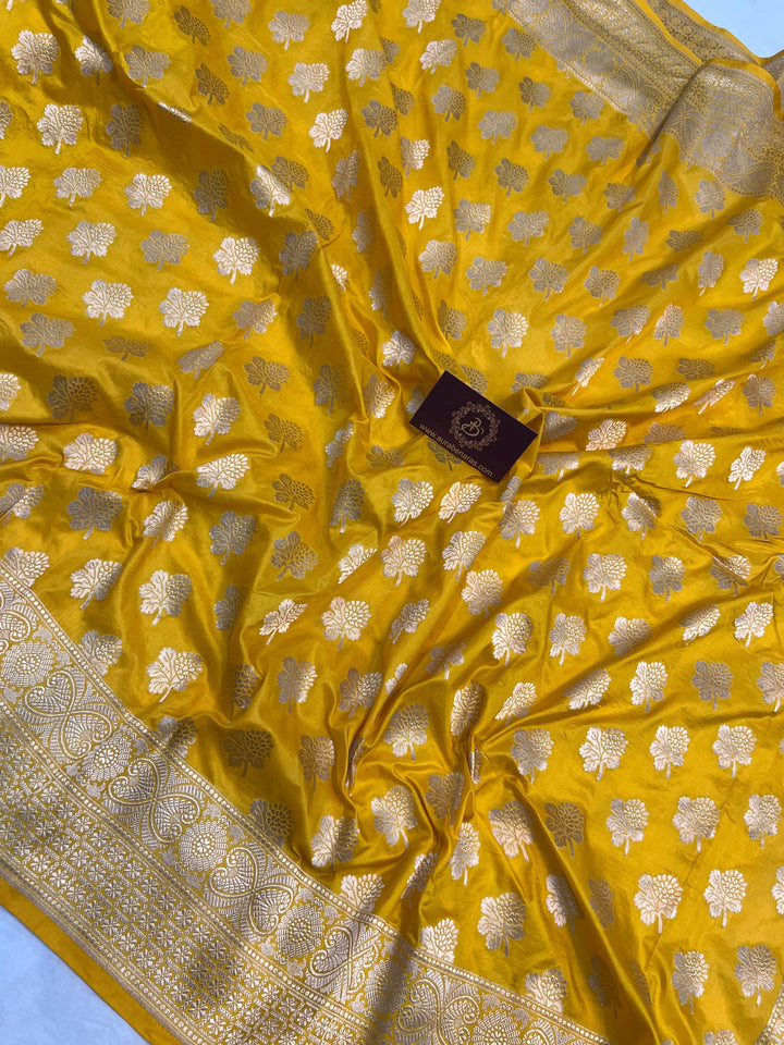 Yellow Pure Banarasi Handloom Katan Silk Saree - Aura Benaras