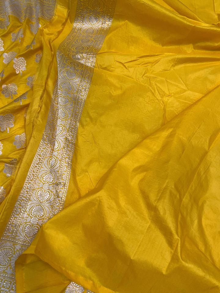 Yellow Pure Banarasi Handloom Katan Silk Saree - Aura Benaras