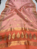 Pani Peach Banarasi Handloom Kora Silk Saree - Aura Benaras