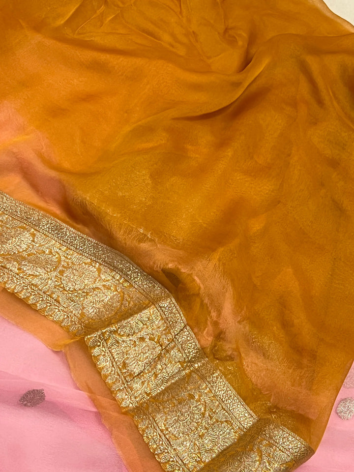 Baby Pink Khaddi Chiffon Banarasi Handloom Saree