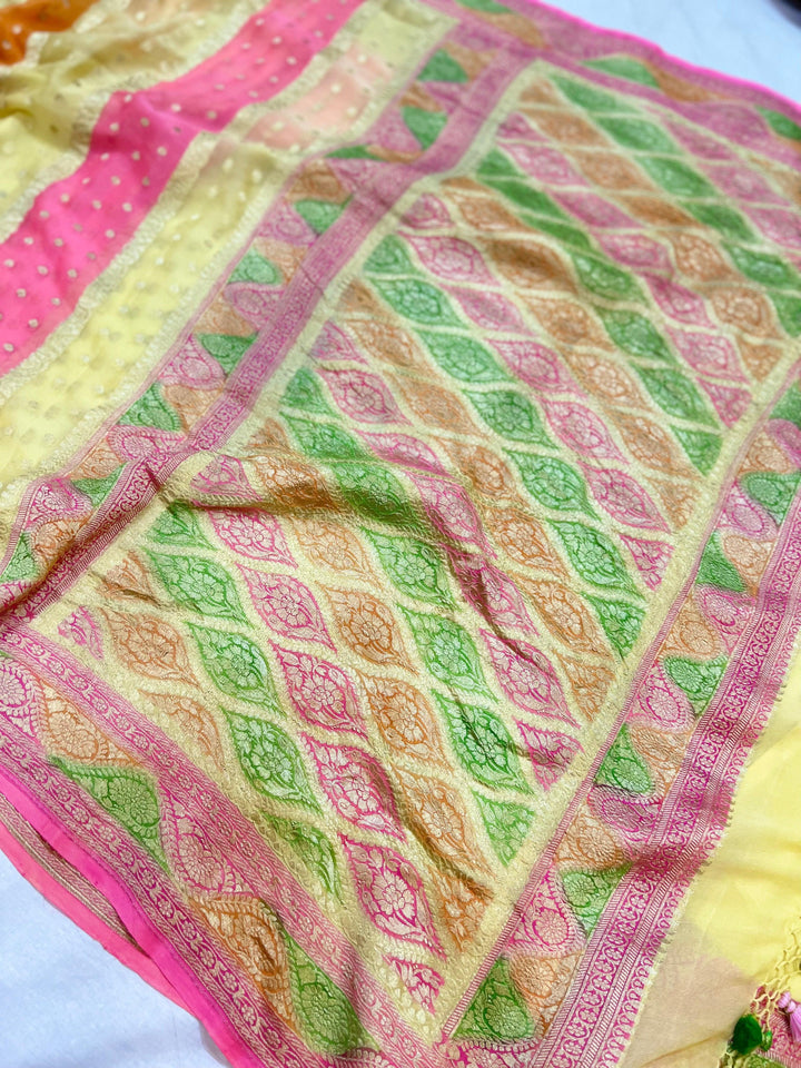 Pastel Yellow Rangkaat Banarasi Khaddi Georgette Saree - Aura Benaras