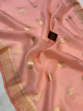 Pani Peach Banarasi Handloom Kora Silk Saree - Aura Benaras