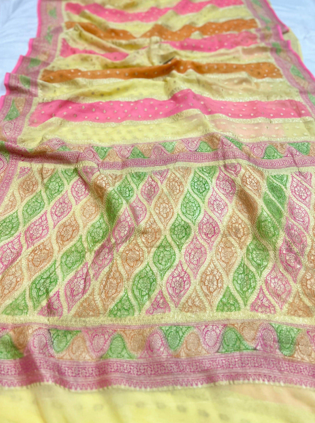 Pastel Yellow Rangkaat Banarasi Khaddi Georgette Saree - Aura Benaras