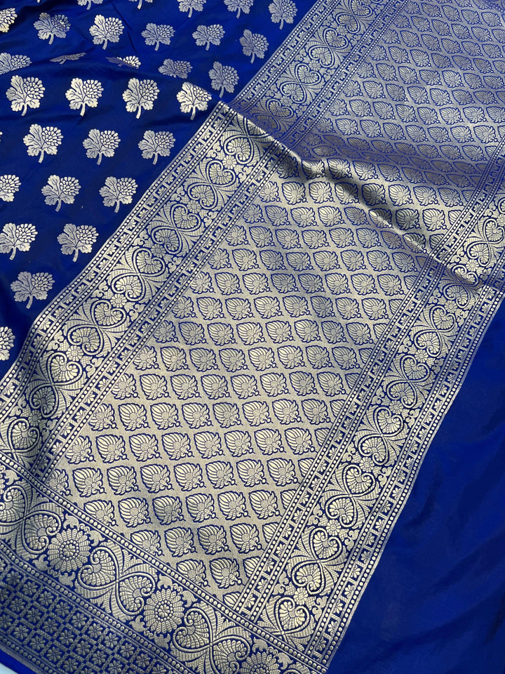 Royal Blue Pure Banarasi Handloom Katan Silk Saree - Aura Benaras