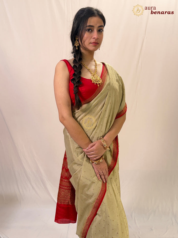 Dusty Pista Green Pure Crepe Silk Handloom Banarasi Saree