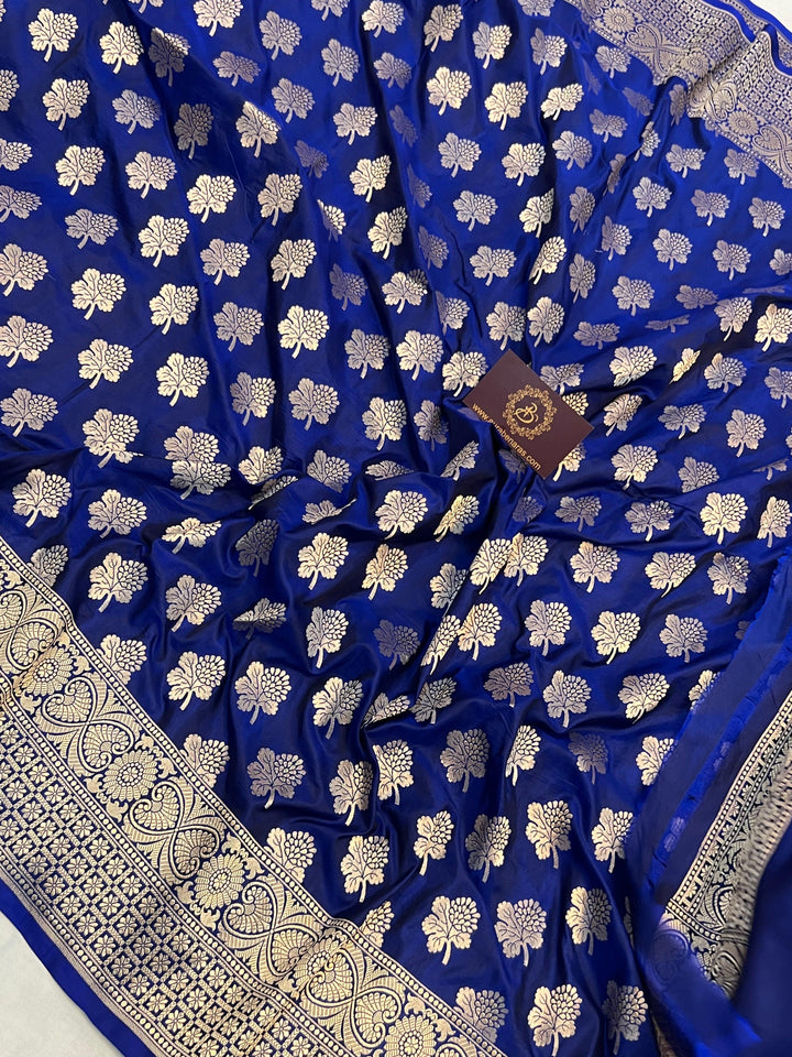 Royal Blue Pure Banarasi Handloom Katan Silk Saree - Aura Benaras
