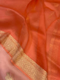 Pani Peach Banarasi Handloom Kora Silk Saree - Aura Benaras