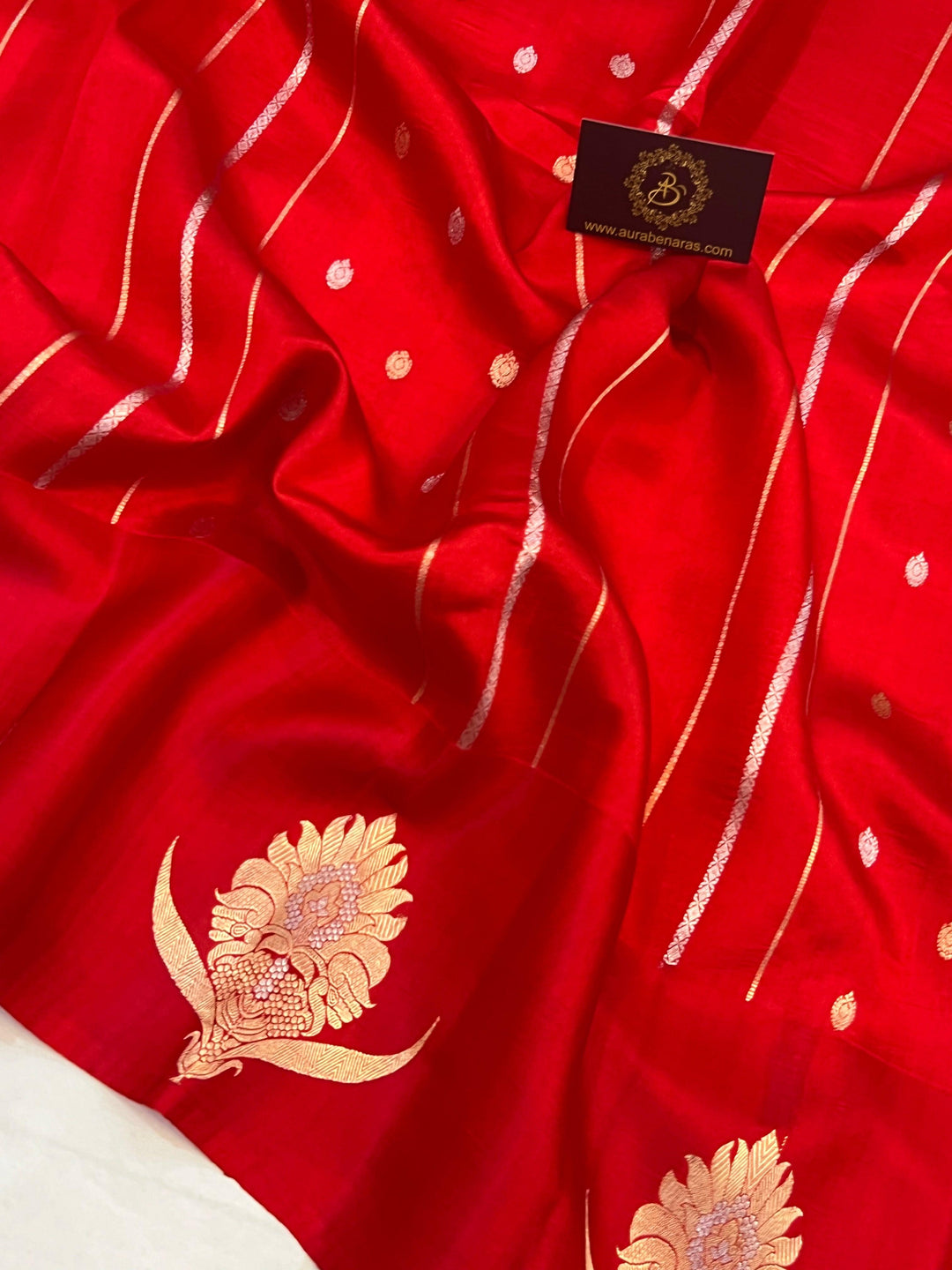 Red Pure Banarasi Handloom Silk Saree - Aura Benaras