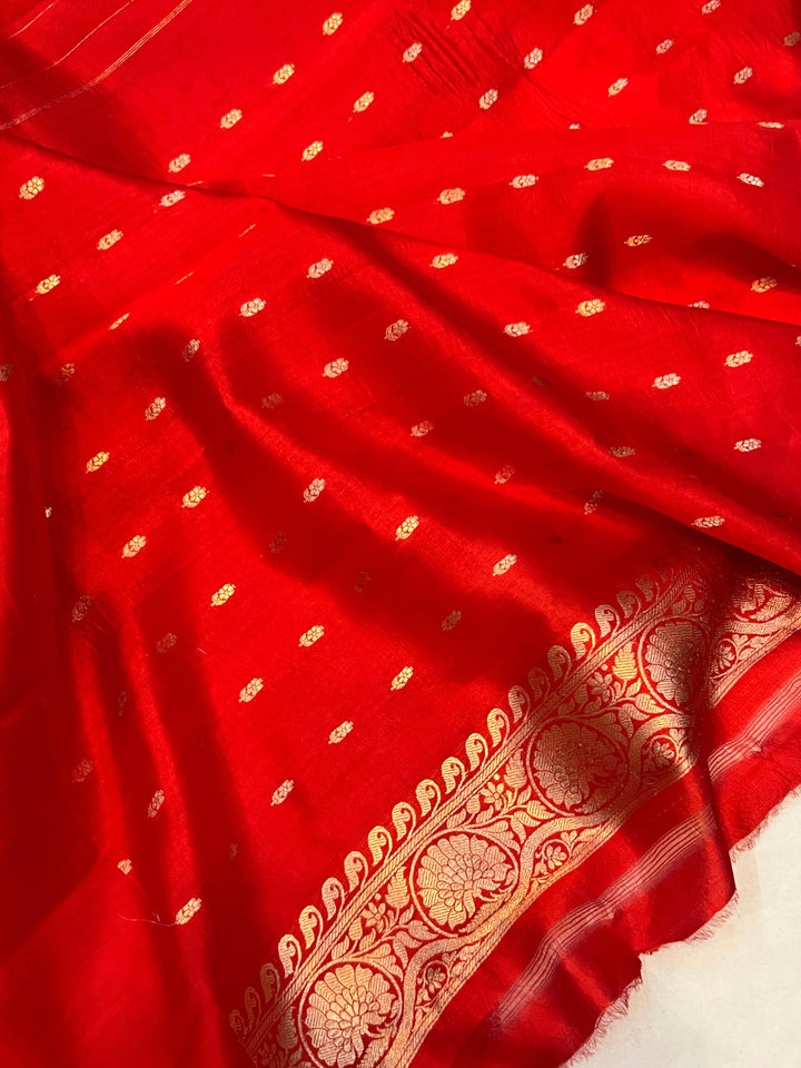 Red Pure Banarasi Handloom Silk Saree - Aura Benaras