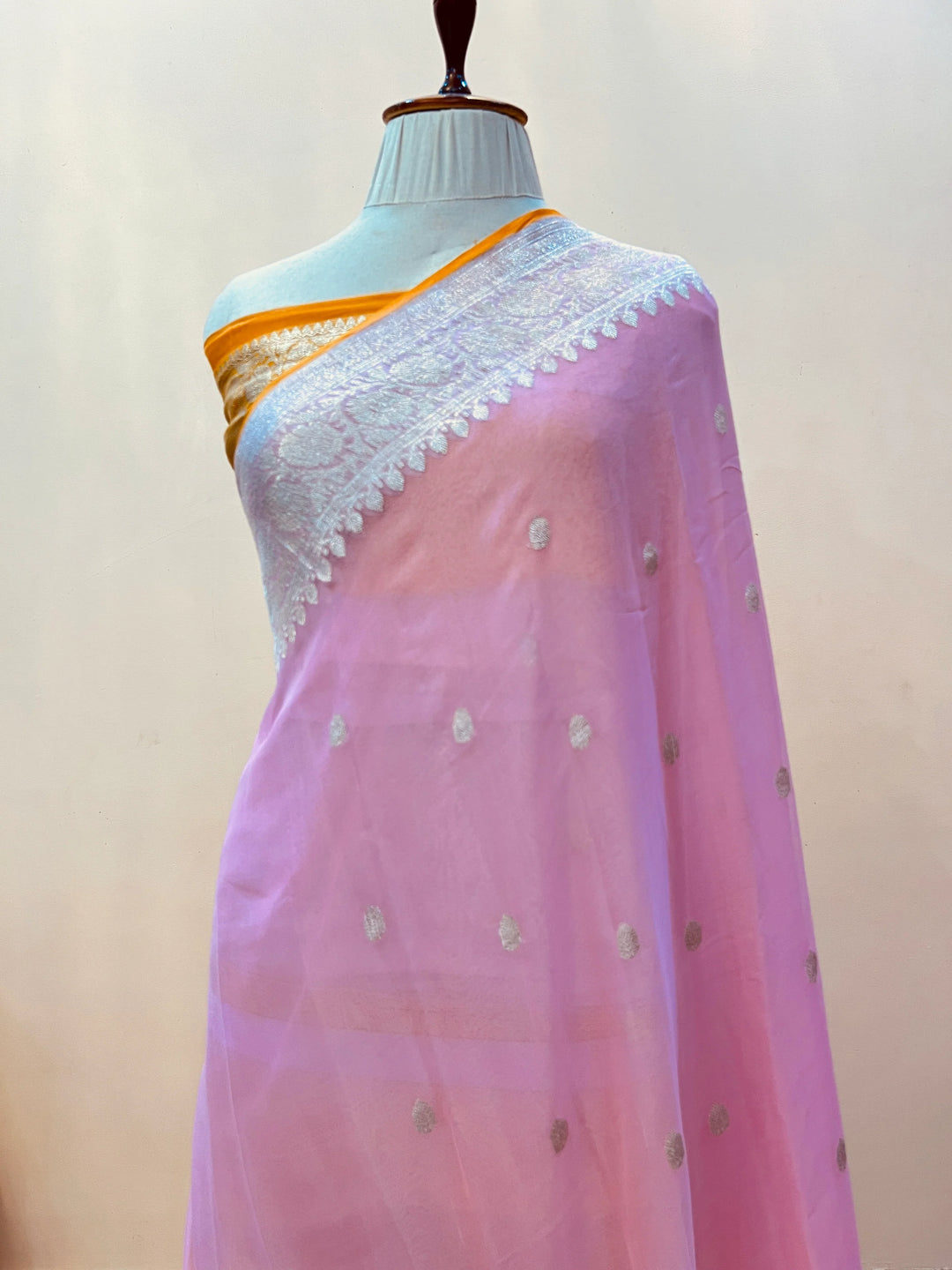 Baby Pink Khaddi Chiffon Banarasi Handloom Saree