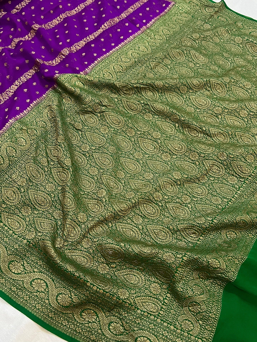 Purple Banarasi Handloom Pure Khaddi Georgette Saree - Aura Benaras