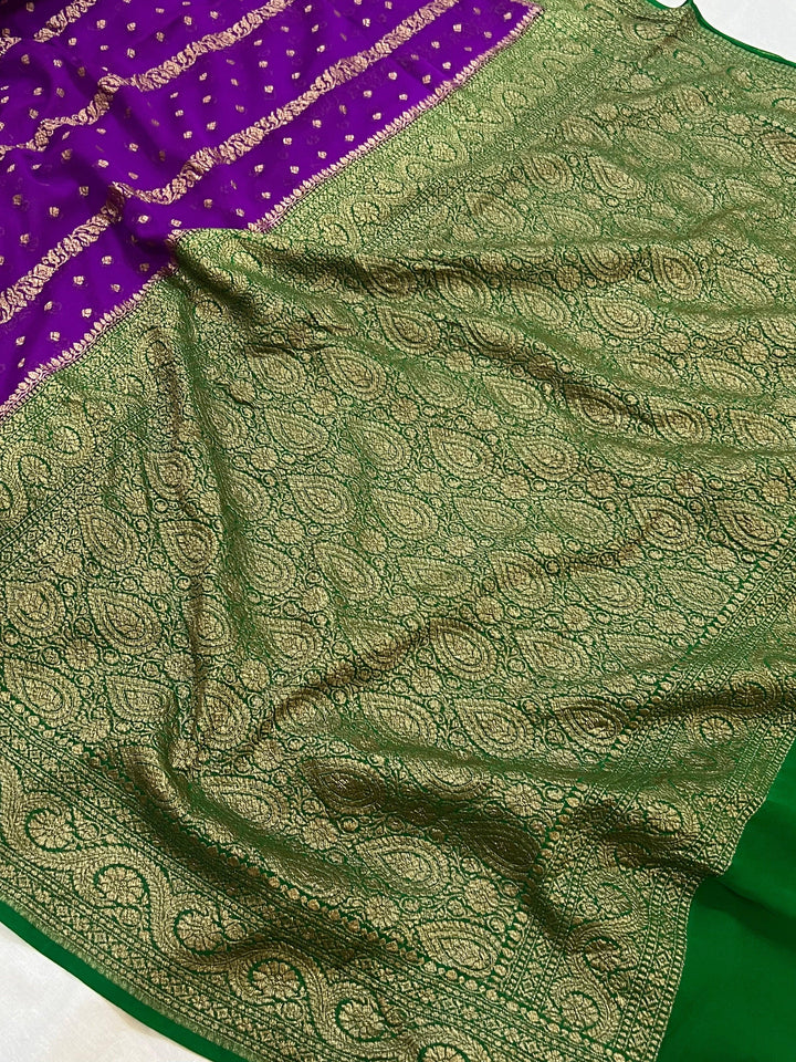 Purple Banarasi Handloom Pure Khaddi Georgette Saree - Aura Benaras