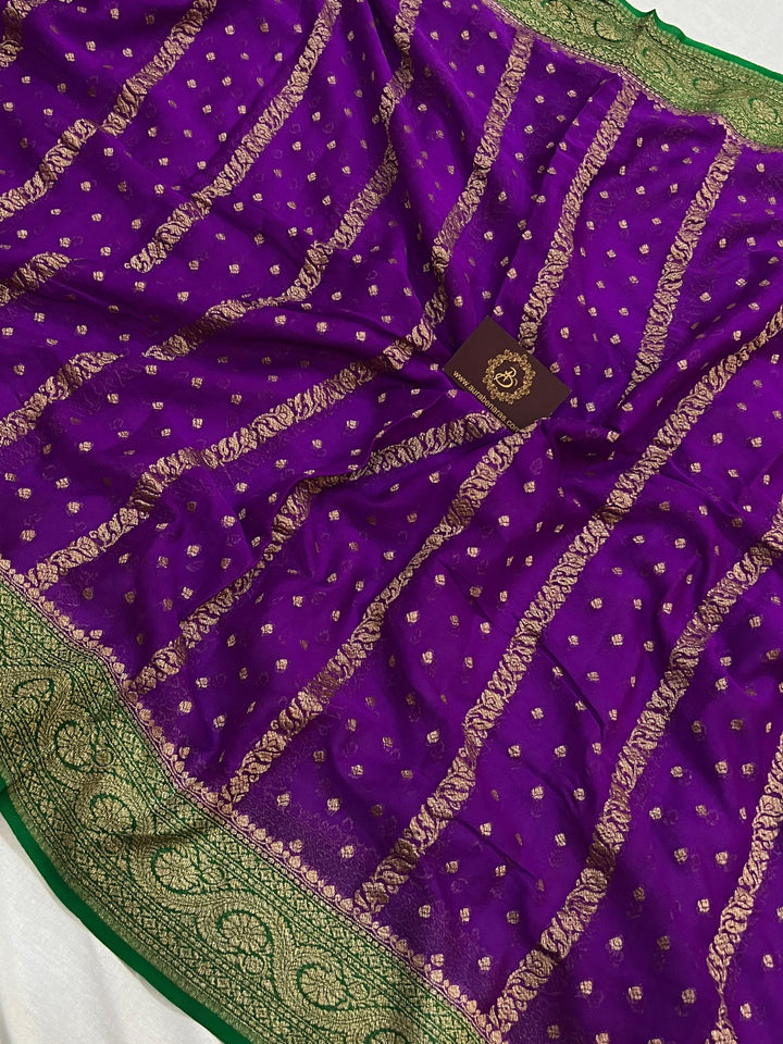 Purple Banarasi Handloom Pure Khaddi Georgette Saree - Aura Benaras
