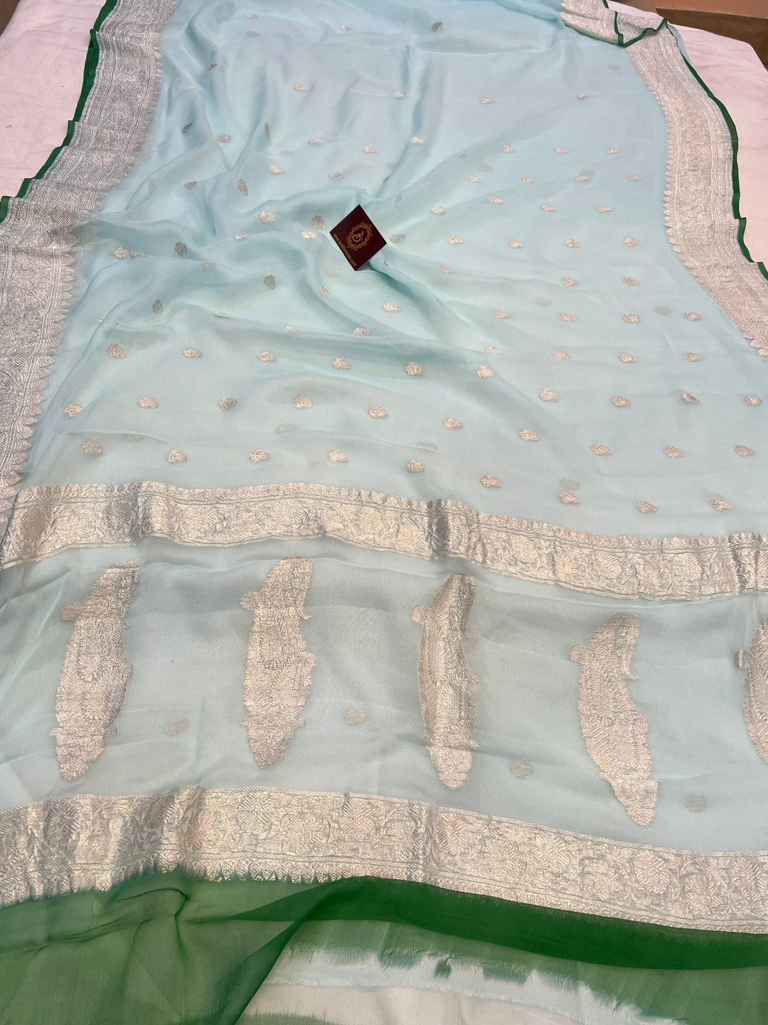 Blue Khaddi Chiffon Banarasi Handloom Saree