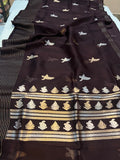 Chocolate Brown Pure Banarasi Handloom Silk Saree - Aura Benaras