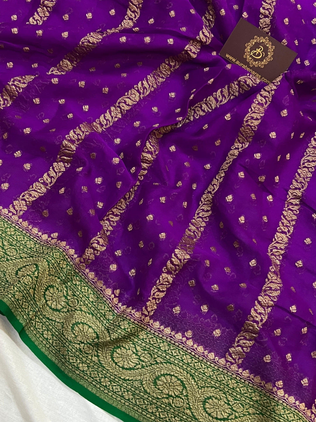 Purple Banarasi Handloom Pure Khaddi Georgette Saree - Aura Benaras