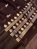 Chocolate Brown Pure Banarasi Handloom Silk Saree - Aura Benaras