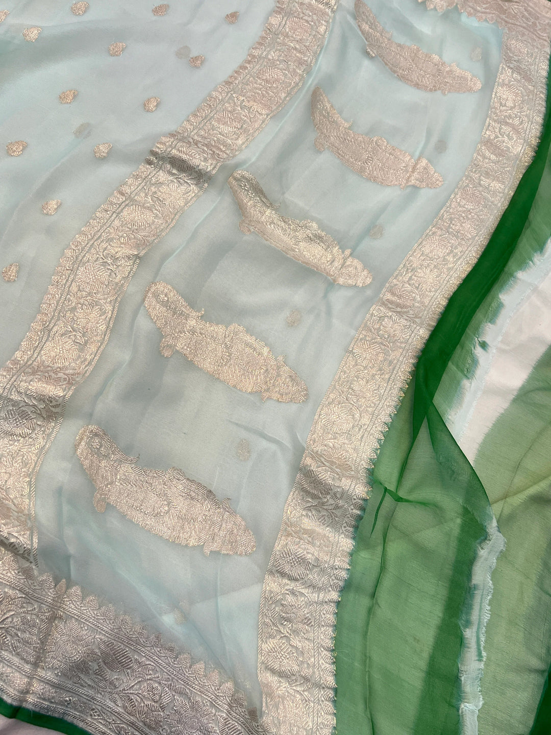 Blue Khaddi Chiffon Banarasi Handloom Saree