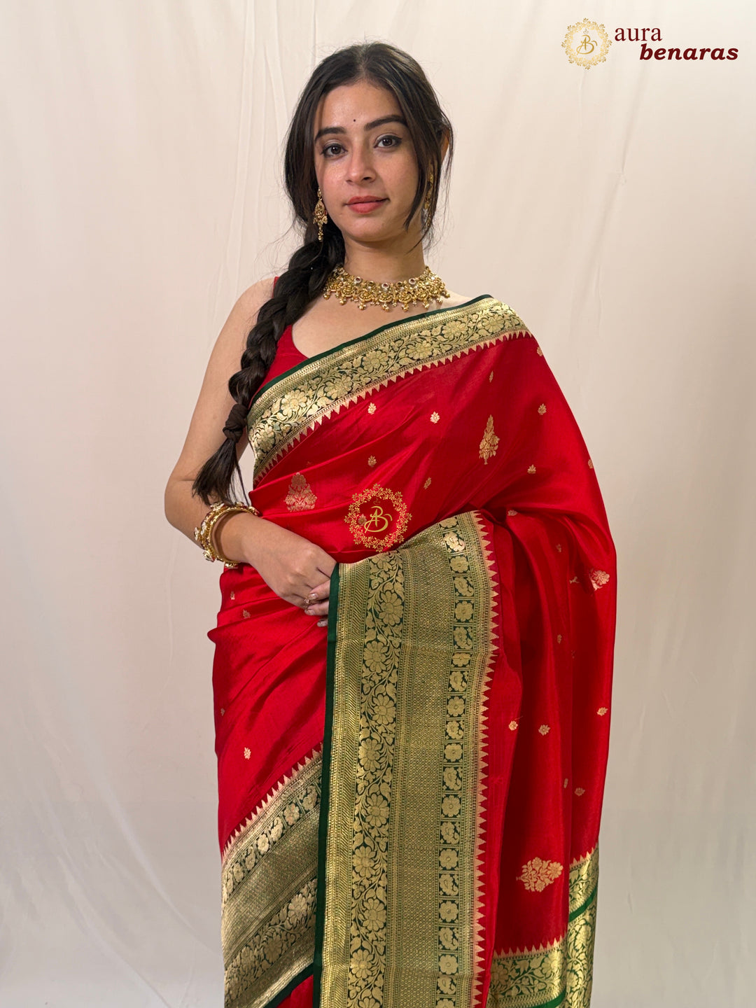 Red Pure Banarasi Handloom Silk Saree - Aura Benaras