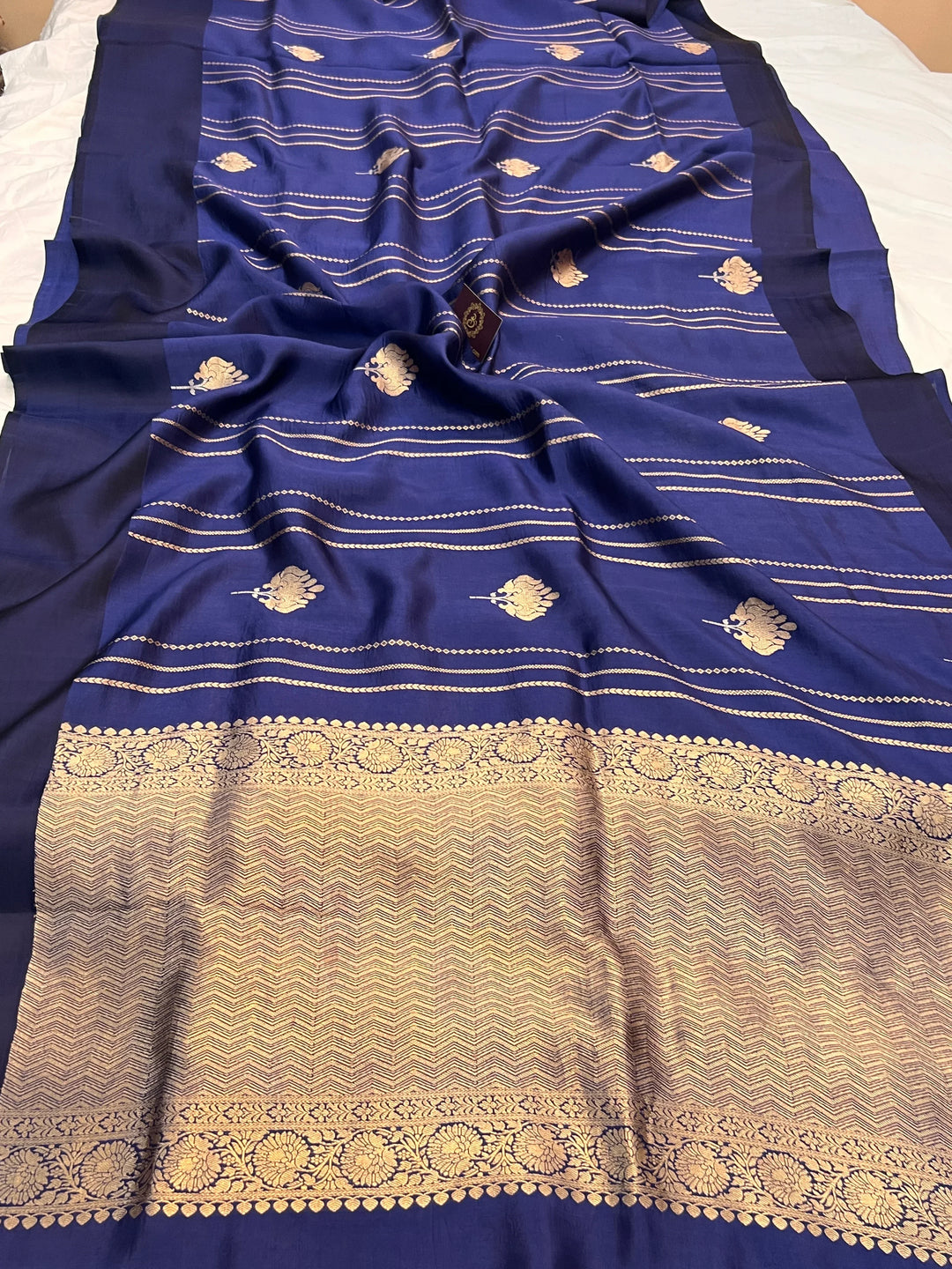 Navy Blue Pure Banarasi Handloom Silk Saree