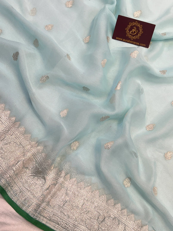 Blue Khaddi Chiffon Banarasi Handloom Saree