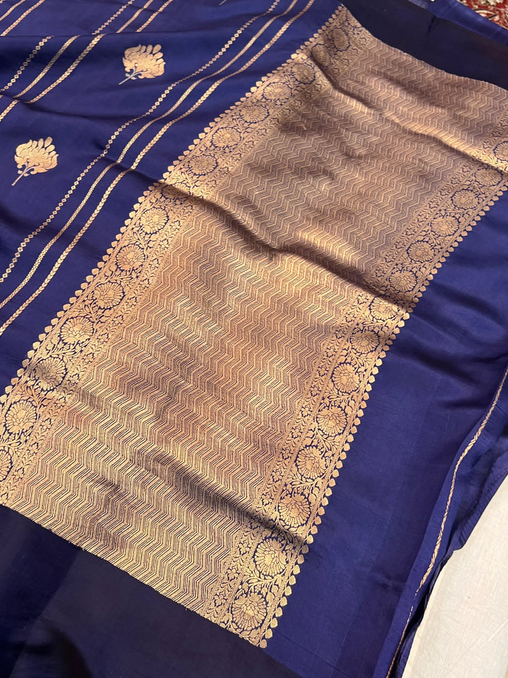Navy Blue Pure Banarasi Handloom Silk Saree