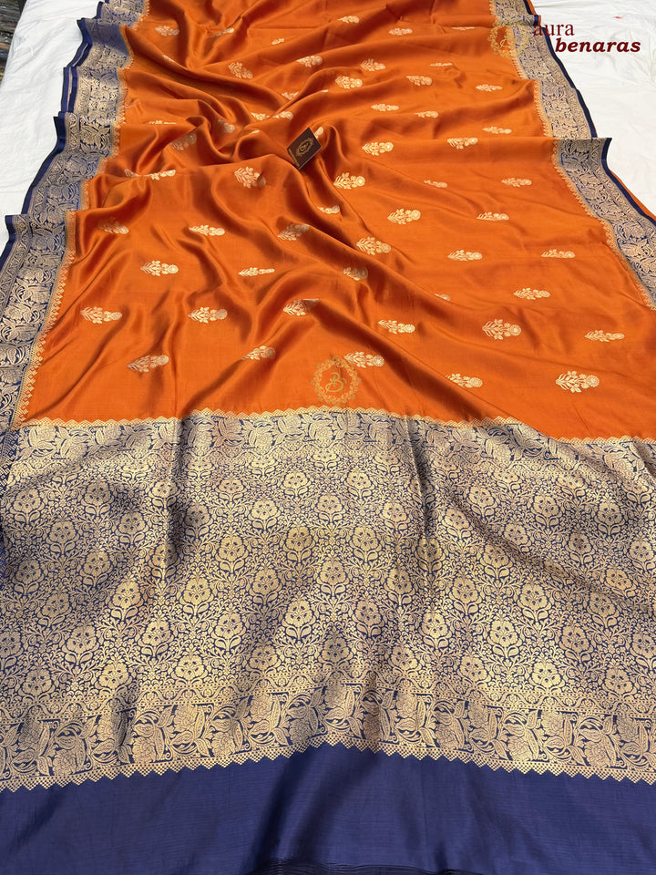 Orange Banarasi Silk Saree | Kadhwa & Sona Rupa Border