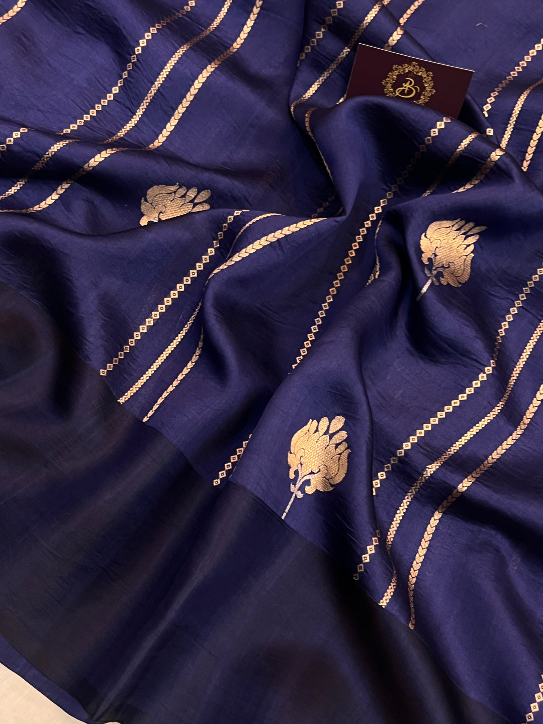 Navy Blue Pure Banarasi Handloom Silk Saree