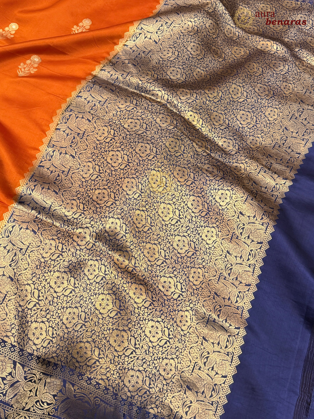 Orange Banarasi Silk Saree | Kadhwa & Sona Rupa Border