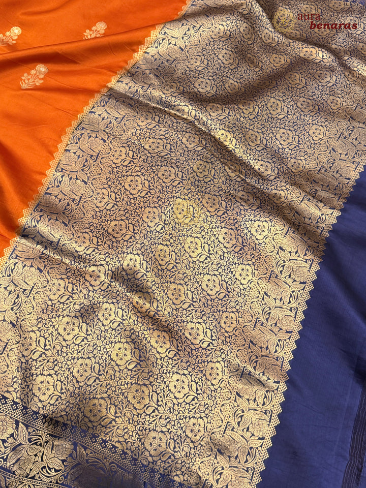 Orange Banarasi Silk Saree | Kadhwa & Sona Rupa Border