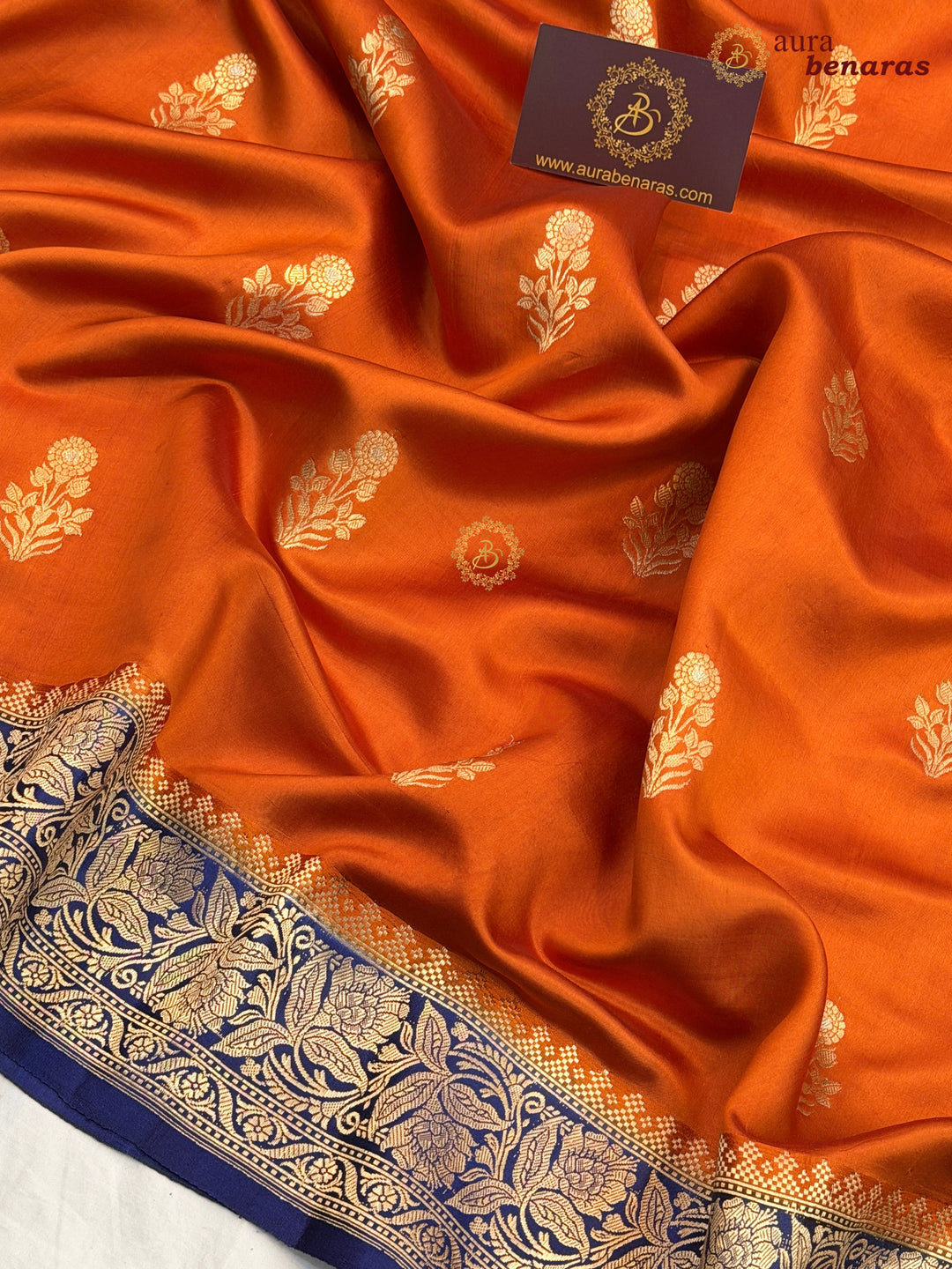 Orange Banarasi Silk Saree | Kadhwa & Sona Rupa Border