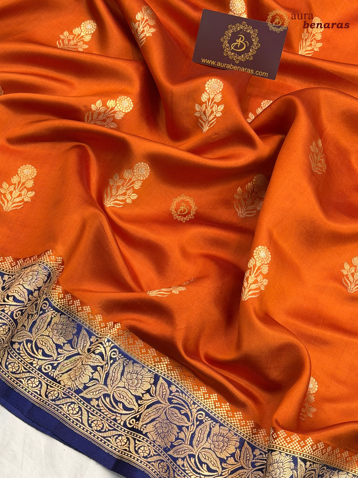 Orange Banarasi Silk Saree | Kadhwa & Sona Rupa Border