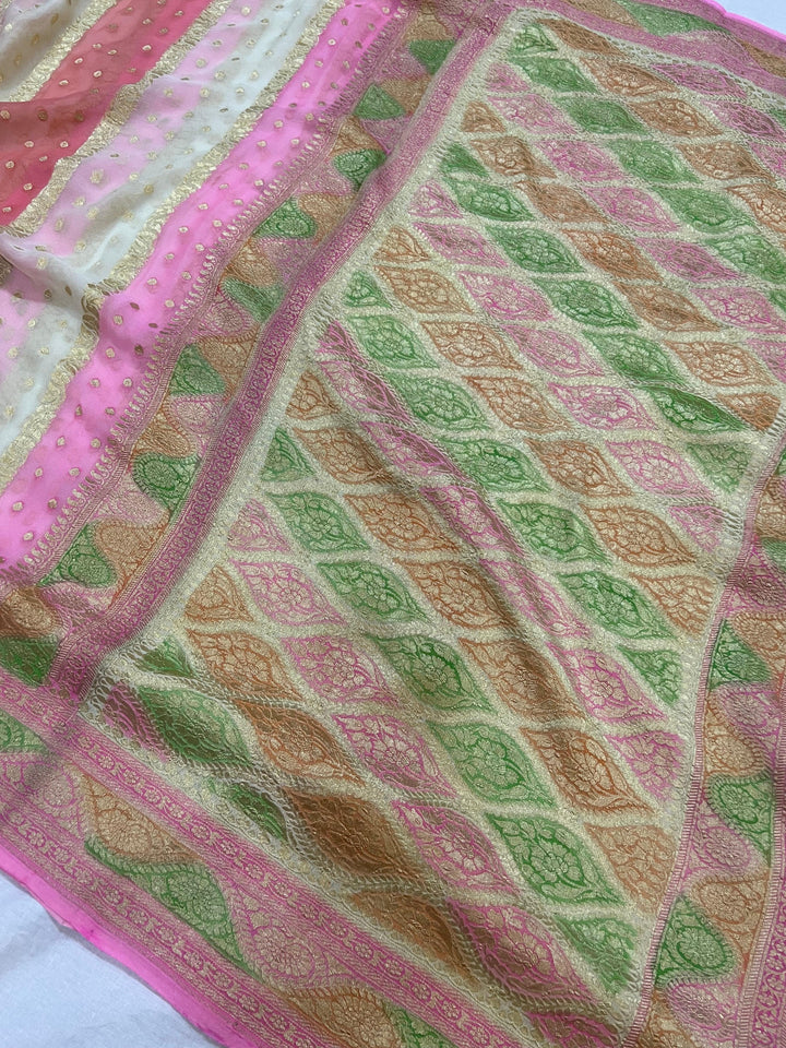 Cream Rangkaat Banarasi Khaddi Georgette Saree - Aura Benaras