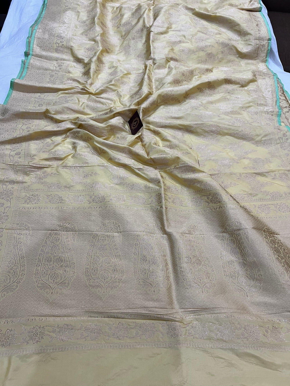 Pastel Yellow Pure Banarasi Handloom Katan Silk Saree - Aura Benaras